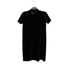 Madewell Black Velvet Mock Neck Dress Womens Size XXS Short Sleeve Stretch Short