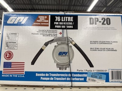 GPI Fluid Fuel Transfer Hand Pump DP-20 NEW In Box, USA, Lever Action