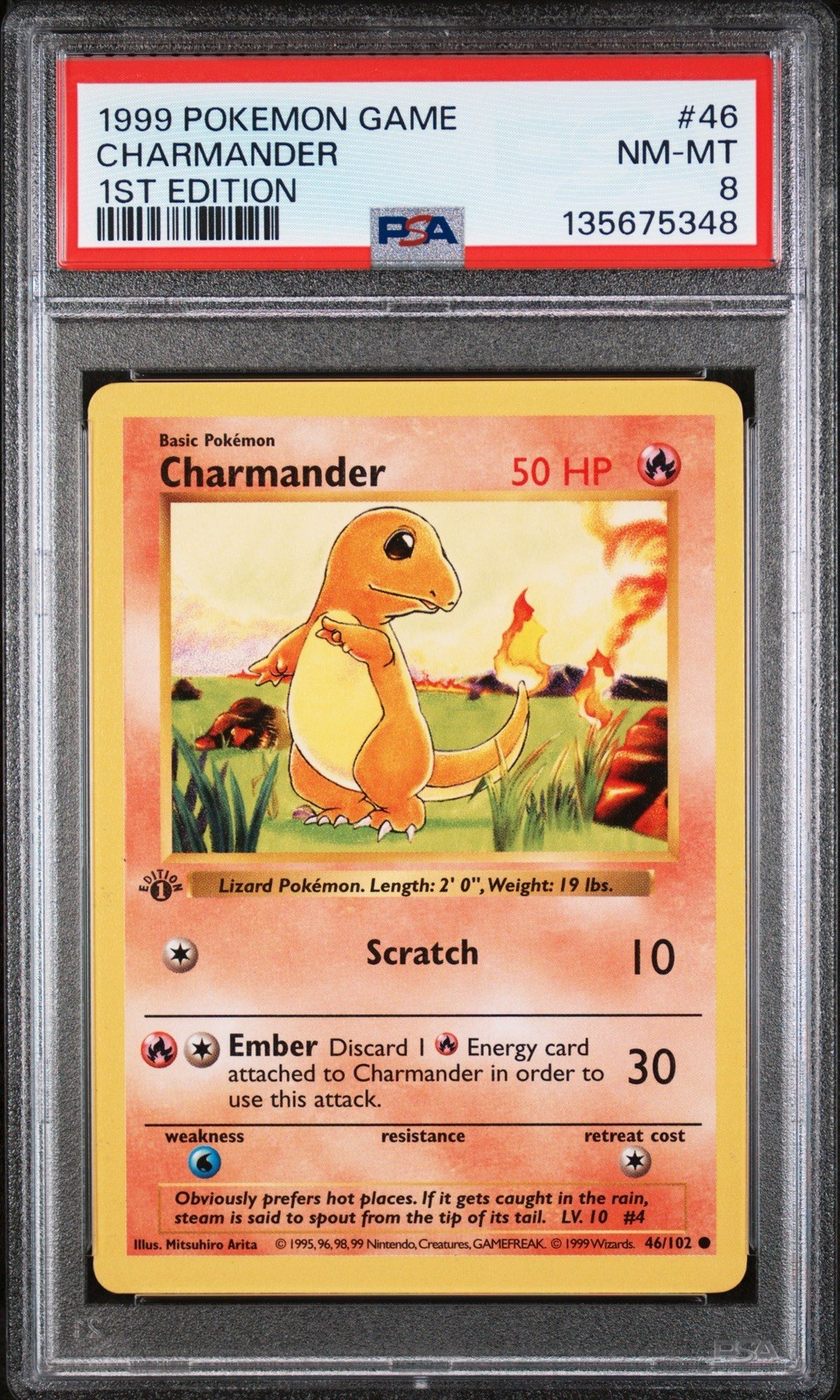 Pokémon Charmander 1st Edition Base Set 1999 46/102 PSA 8