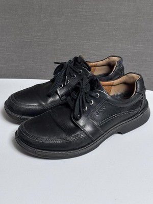 Ecco Shoes Mens 42 Light Shock Point Black Leather Lace Up Comfort Casual 8-8.5
