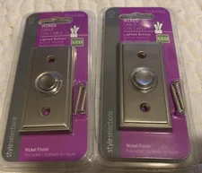 Lot Of 2 Style Selections Satin Nickel Doorbell LIGHTED Button Wired LED 0163362