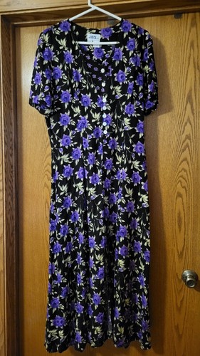 JBS LTN Vtg Dress Church Festival Sz 14 Buttons Conser Button Up Midi Purple Bla - Picture 21 of 24