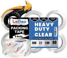 Heavy Duty Packing Tape with Metal Dispenser, 2.7 Mil Ultra-Thick Shipping Ta...
