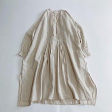 ICHI Antiquites Linen Pintuck Dress Long Ivory Gathered Loose Japan