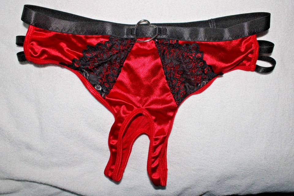 rotes/schwarzes BH Set aus Halbschalen-BH und Slip ouvert, Gr XL - Bild 2 von 4