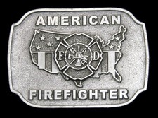 RG20178 NOS VINTAGE 1998 C J  AMERICAN FIREFIGHTER  PEWTER BELT BUCKLE