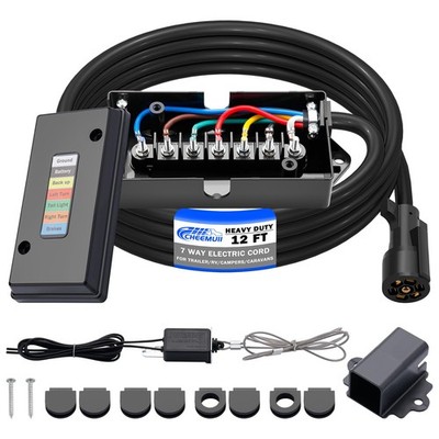 CheeMuii 12 FT 7 Way Trailer Wiring Harness Kit with 12V Breakaway Switch Heavy 