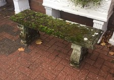 A BEAUTIFUL VINTAGE ,CHARACTER FAUX STONE CONCRETE GARDEN BENCH .