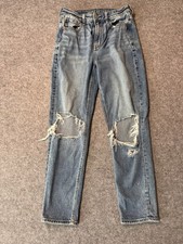 American Eagle Strigid Mom Jeans Womens 4 Blue Distressed Stretch