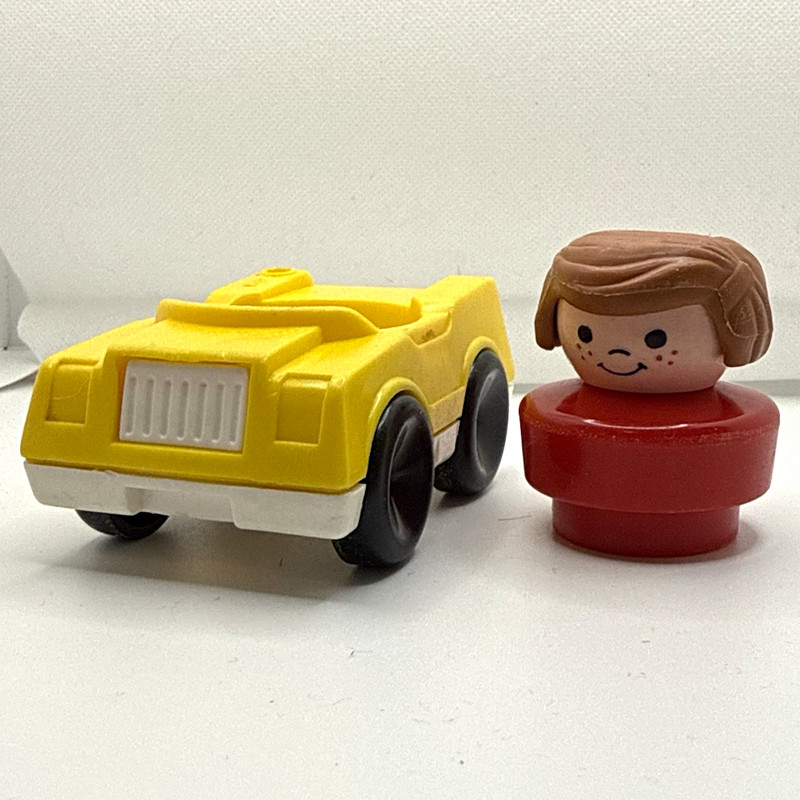 Fisher-Price Little People FP-1 Yellow Car Vehicle w/ Boy Figure Vintage