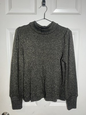 LOFT Women s Black Gold Metallic Ribbed Knit Crew Neck Pullover Sweater S