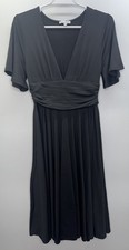 Baltic Born Dress Womens Black V Neck Flutter Sleeve Smocked Midi Flowy Boho M
