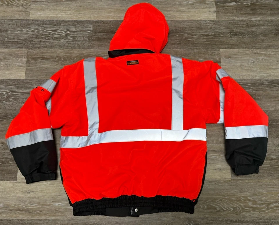 ML Kishigo Hi-Viz Orange Reflective Bomber Jacket Sz M Waterproof Fleece Lined - Image 2 of 4