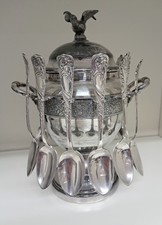 Zuckerschale mit L&ouml;ffelhalter versilbert