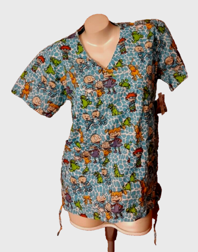 Nickelodeon Scrub Top Rugrats V-Neck Tie Belt Pockets Short Sleeves Size S NWT