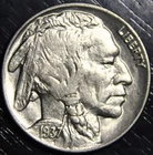 1937 Buffalo Nickel 5c US Coin Philadelphia mint AU "Split Tail"