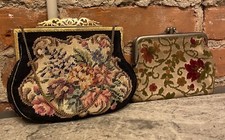 Vintage Austrian Needlepoint Floral Evening Bag And Petite Purse
