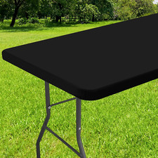 Rectangle Tablecloth, Elastic Fitted Flannel Backed Vinyl Tablecloths for 6Ft Fo