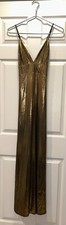 NWT Lulu's Women's Long Lined Dress 4214247 V-neck Straps Size M Gold