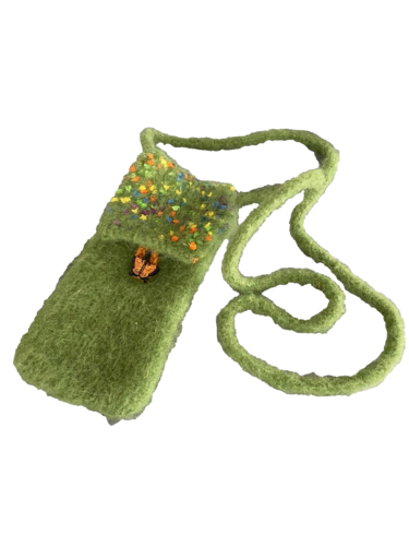 Green Fuzzy Yarn Knit Cross Body Fold Over Purse w/Butterfly Button - Picture 1 of 6