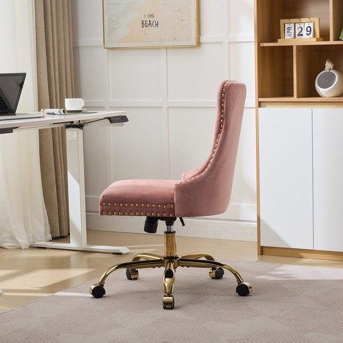19.7-22.4" Height Home Office Chair Swivel Velvet Desk Chair Accent Char Pink - Picture 14 of 16