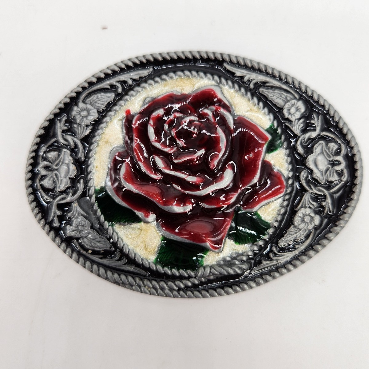 Vintage Girly Red Rose Enameled Filagree Floral Impressed  display picture 2
