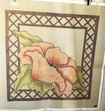 Vintage Hibiscus Flower Needlepoint Cotton Canvas 14" X 14" New Old Stock