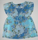 Girls Cute Fun Blue White Lined Top Shirt Blouse Floral Print Sz XL 16 School — photo 1