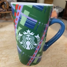 Starbucks 2020 Holiday Christmas Ceramic Coffee Mug Tall 16oz Green Plaid Ribbon