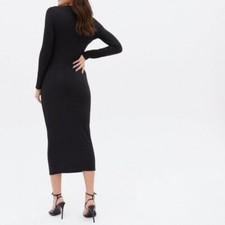 Zara Black Ribbed Cut Out Long Sleeve Midi Dress S