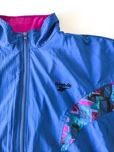 Chaqueta cortavientos para mujer REEBOK mediana de colección años 90 púrpura rosa verde azulado cremallera completa Foto 4 de 4