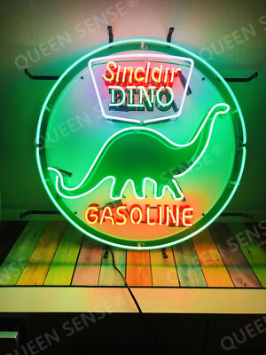 New Sinclair Dino Gasoline Neon Light Sign 24x24 Real Glass Bar Beer Man Cave
