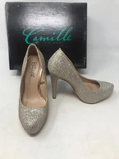 Camille La Vie Gold Sparkle Stilettos High Heels Pumps Sz 5.5 EUC