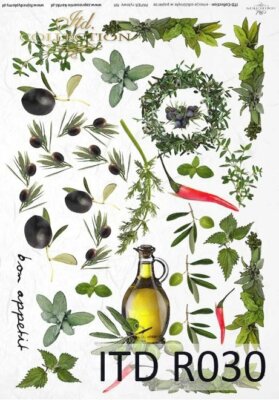 Reispapier-Motiv Strohseide-Decoupage-Serviettentechnik-Olive-Kräuter-R0030