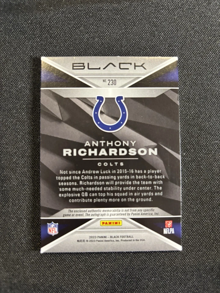 2023 Panini Black - Rookie Patch Autographs #230 Anthony Richardson /199  - Image 2 of 2
