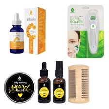Pursonic Beard Care Grooming Kit, Micro Needle Derma Roller 0.5 mm, and Vitamin