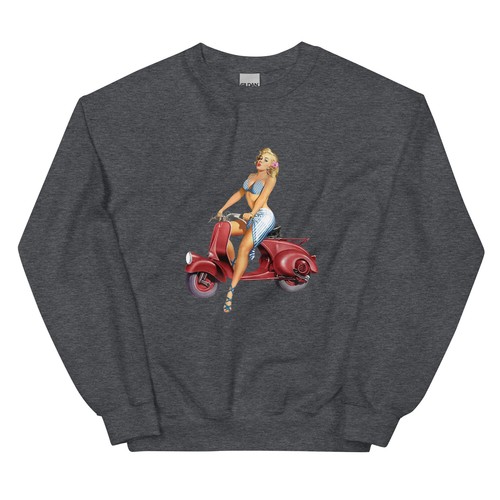 Felpa unisex scooter ragazza mod retrò cool pin-up - Foto 4 di 6