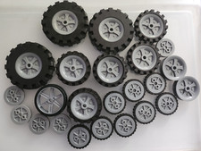 24 Knex Wheels Tires Hubs Pulleys Assorted Sizes K'NEX Pieces Lot