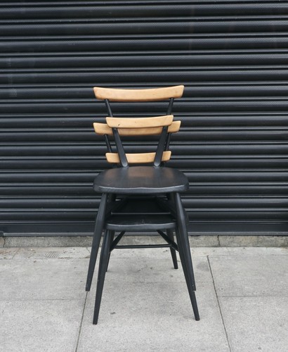 2x adult black painted vintage 1960s Ercol two bar stacking dining chairs - Picture 8 of 15
