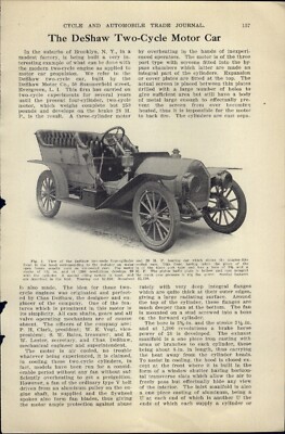 1909 PAPER AD CAR AUTO 4 PG ARTICLE DeShaw Two-Cycle Motor Automobile Touring