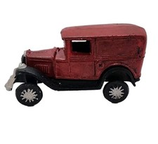 Vintage 1920's Cast Iron Car Sedan Style Red and Silver 5" long