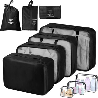 9 Stück Packwürfel Gepäckaufbewahrung Organizer Kompression Reise Koffer Tasche UK