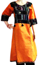 Riaa Stylish Cotton Kantha Hand Embroidery Straight Cut Long Kurti Tunic-Large