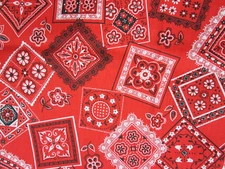 Vintage 80s Red Bandana Patchwork Fabric Retro Western Cowboy Country Folk 2 Yd