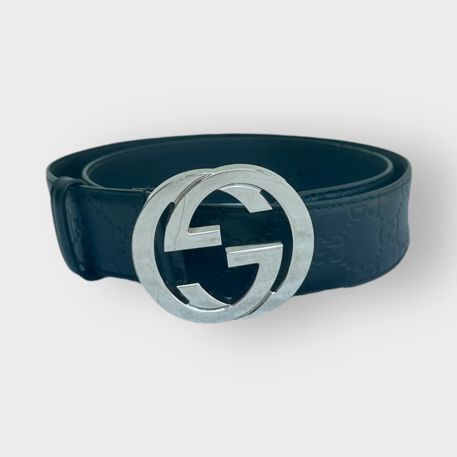 Authentique ceinture Gucci monogramme Guccissima cuir noir entrelacé G taille 85/34