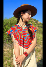 Technicolor artisan made san mateo mexican hand embroidered huipil