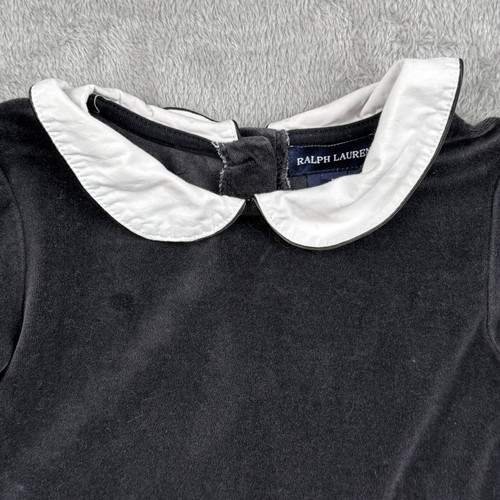Ralph Lauren Black Velvet Dress Girls Size 5 White Peter Pan Collar Button Back - Picture 3 of 8