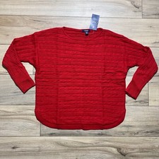 CHAPS Women Horizontal Cable Knit Long Sleeve Pullover Sweater Size Small Red