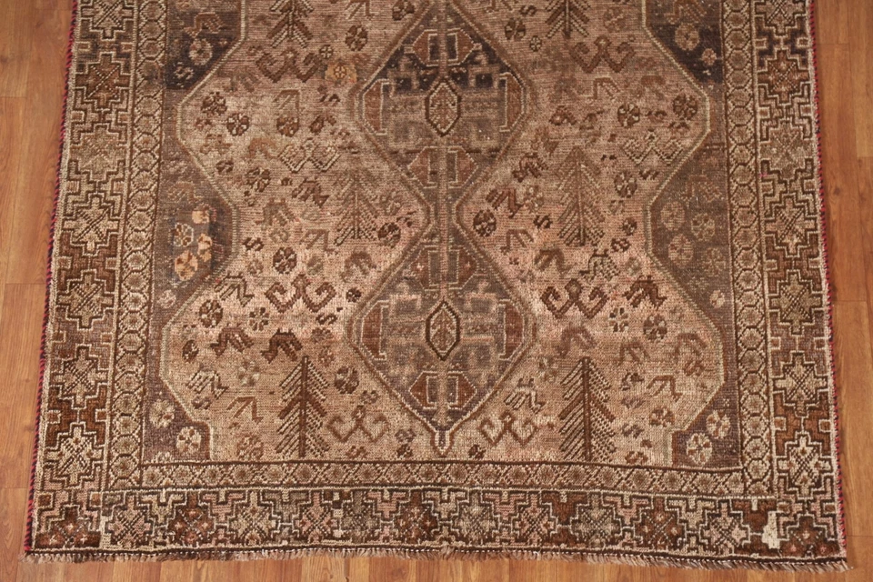 Alfombra antigua 5x6 pies anterior a 1900 Qashqai geométrica oriental hecha a mano alfombra de decoración del hogar Foto 4 de 4