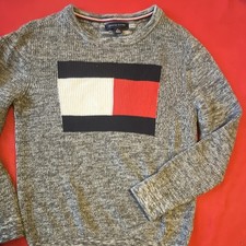 Tommy Hilfiger Boys Pullover Knit Sweater Gray Logo M 8-10 Crew Neck